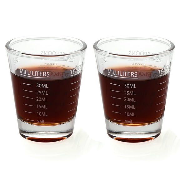 Shot Glasses Measuring cup Espresso Shot Glass Liquid Heavy Glass Wine Glass 2 Pack 26-Incremental Measurement 1oz, 6 Tsp, 2 Tbs, 30ml By BCnmviku (2pack-White)