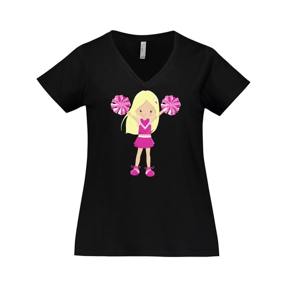 Inktastic Cheerleaders, Girl With Blonde Hair, Pink Uniform Women's Plus Size V-Neck T-Shirt