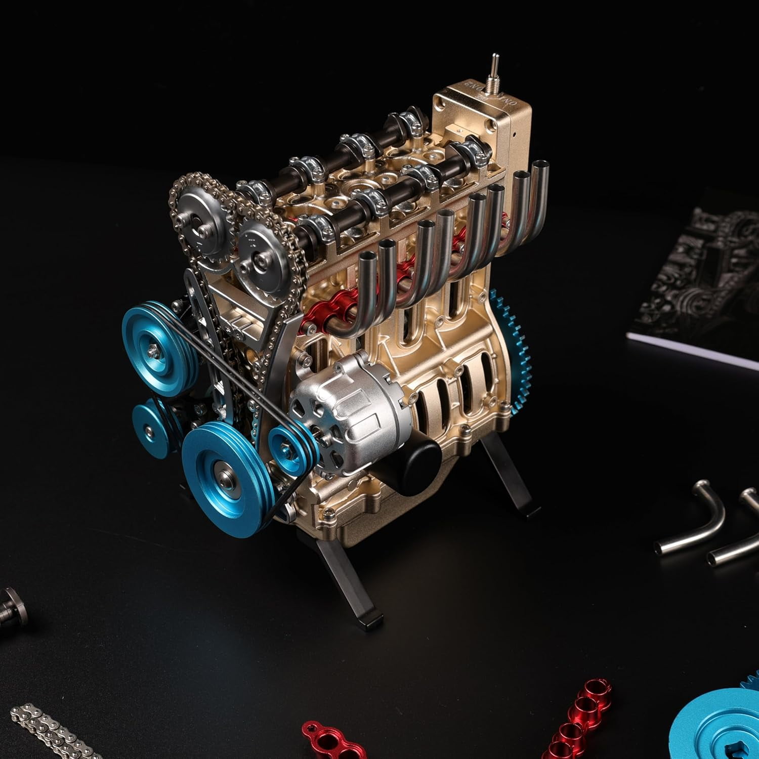 TECHING v4 Engine Model kit Full Metal Model Engine Assembly Kit Kids Run Adults 350+Pcs Assembly time 4 Hours DIY Toy Gift