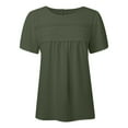 thumbnail image 6 of MIXUE Boho Tops For Women Summer Solid Color Lace Crew Neck Short Sleeve Pullover Shirts For Women Tshirts Activewear,Green,M, 6 of 7