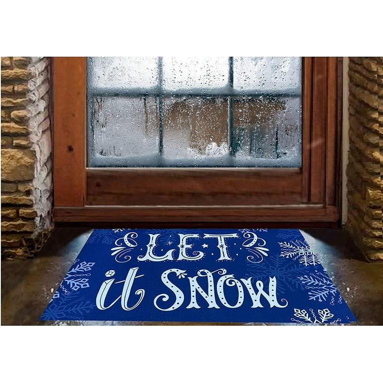 Let It Snow Door Mat - 18 x 30, Blue, White, Snowflakes, Indoor