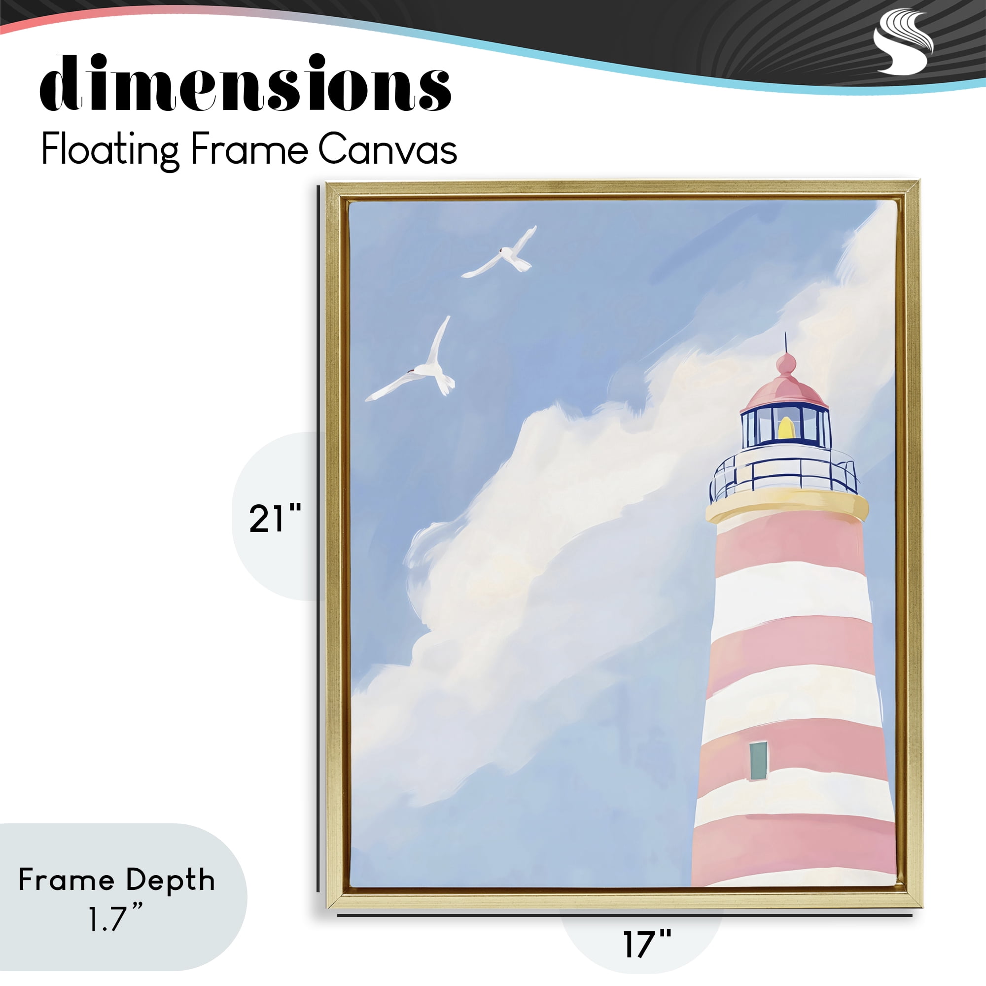 Stupell Industries Striped Lighthouse with Seagulls Gold Framed Floater Canvas Wall Art, design by The Prints Vibe