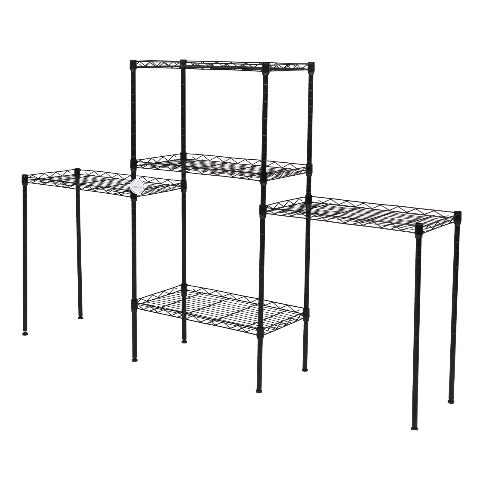 Floor Standing Carbon Steel Storage Rack, Black Changeable Assembly Adjustable Layer Shelf, Carbon Steel PP Anti-rust Mesh Storage Organizer, Tool-free Quick Assembly Rack for Home Hotel Restaurant