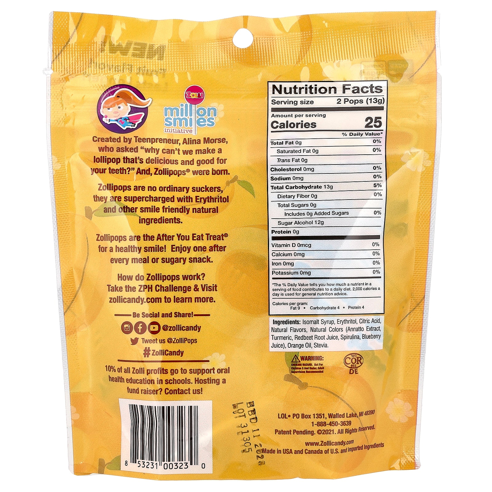thumbnail image 2 of Zollipops The Clean Teeth Pops, Peach, 3.1 oz, 2 of 4