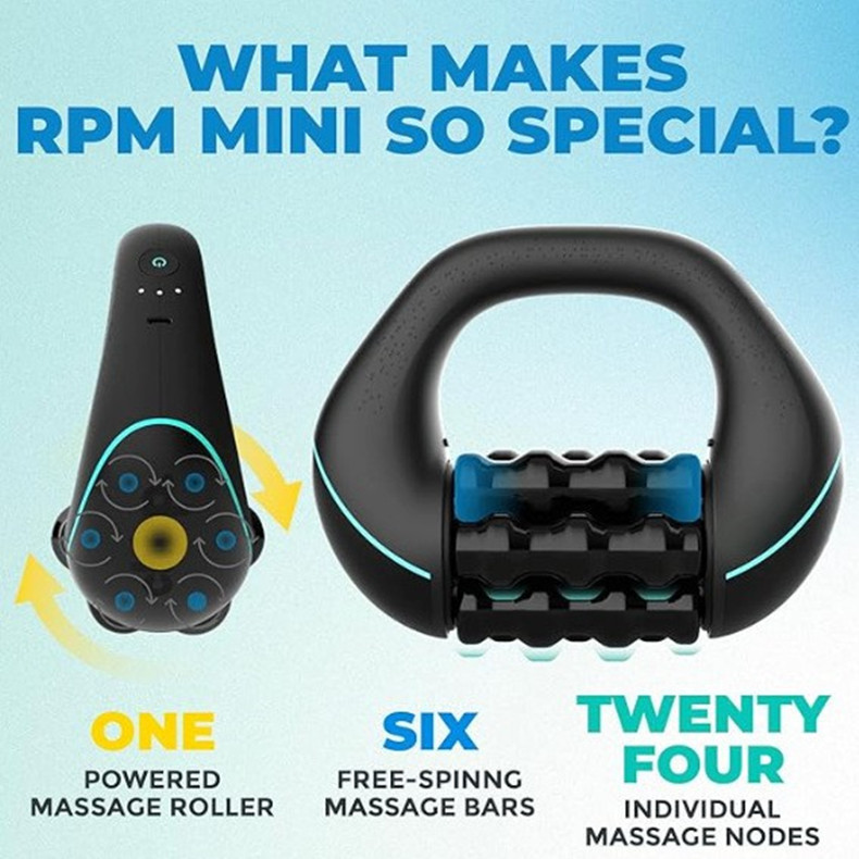 RPM Mini 2-in-1 Massage Gun - Percussion and Rolling Muscle Massager for Full Body, 3-Speed, Rechargeable, Handheld Deep Tissue Relief for Shoulders, Legs, Arms