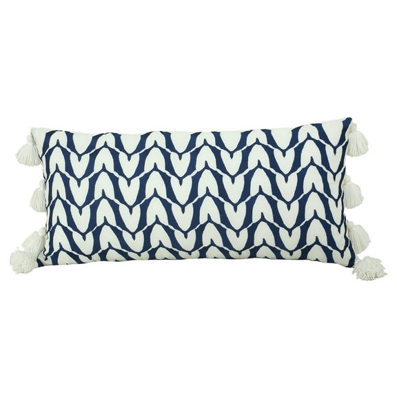 Nikki Chu Indigo Collection Embroidered 12" x 28" Decorative Pillow
