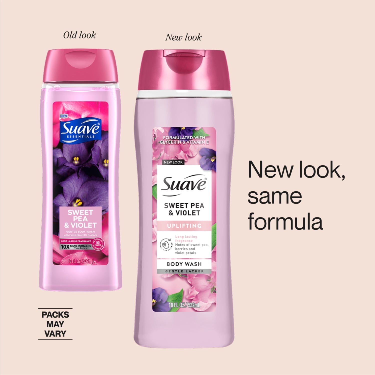 Suave Sweet Pea & Violet Moisturizing Body Wash with Glycerin & Vitamin E, 18 FL OZ