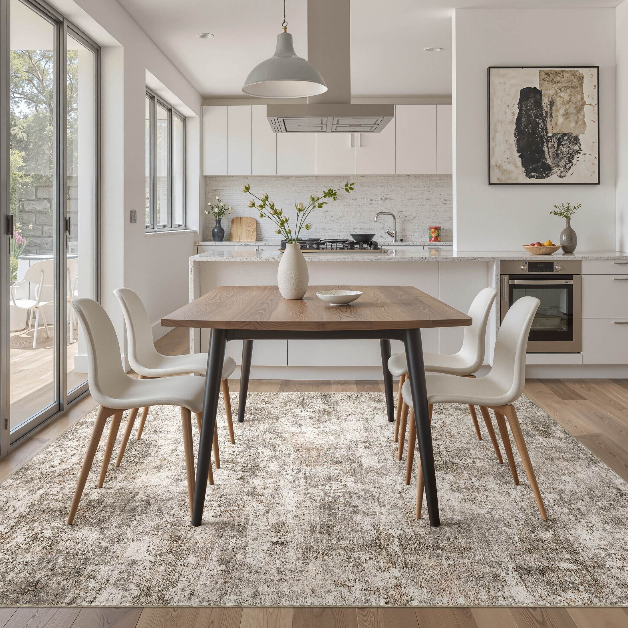 MICGEEK 10x14 Washable Area Rugs for Living Room, Modern Abstract Printed Rug, Vacuum-Friendly, Non Slip Indoor Rug for Bedroom Dining Room Home Decor Carpet, Brown