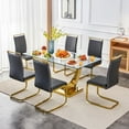 thumbnail image 2 of TesNus 63” Glass Dining Table Set for 6,Gold Dining Room Table Set for 6,Modern Kitchen Table and PU Leather Chairs for 6, Dinner Table with Rectangle Tempered Glass Top and Golden Base, 2 of 7