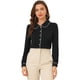 thumbnail image 1 of Camisa casual de contraste con cuello Peter Pan para mujer, blusa de trabajo con mangas abullonadas Negro S, 1 of 6