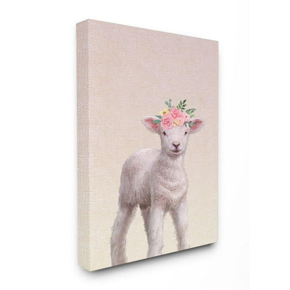 Stupell Industries Baby Lamb Floral Rose Crown Girly Pink Nursery Canvas Wall Art Design by Ziwei Li, 30" x 40"