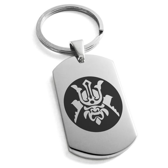 Stainless Steel Máscara Samurai Crest Engraved Dog Tag Keychain Keyring