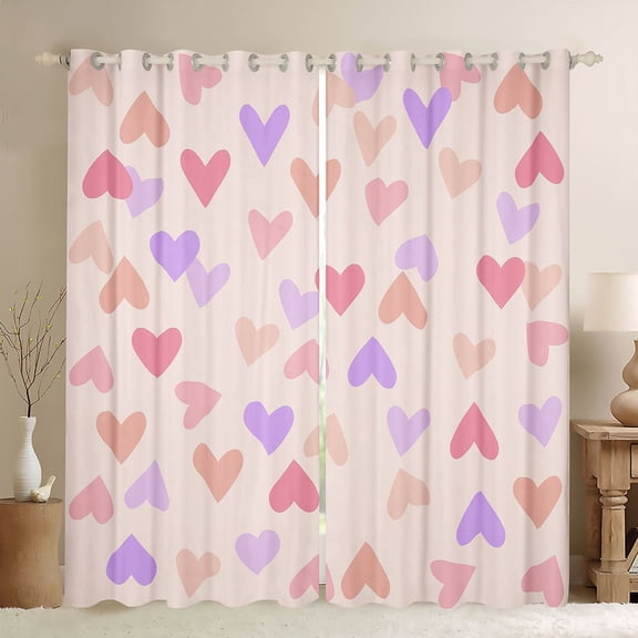 Homewish Boys Girls Love Heart Print Black Out Curtains,Dreamy Princess Curtains Pack of 2 (42x63 Each),Pink Purple Bedroom Curtains,Lightweight Room Decor