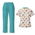 thumbnail image 2 of Yspwyqan Dog Paw Scrubs for Women Set, 2 Piece V-Neck Short Sleeve Scrub Top & Straight Leg Cargo Pants, Stretchy Breathable Nurse Unforms with 6 Pockets for Pet Grooming, Size S, 2 of 7