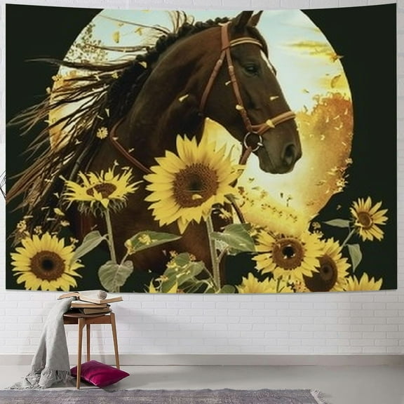 Autua Girl Sunflowers Horse Tapestry Wall Hanging Unique Style for Home Decor Living Room Bedroom Apartment Farmhouse Dorm 40x30inch