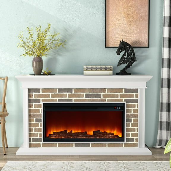 FESTIVO 60" Freestanding Electric Fireplace with Faux Brick Mantle - White