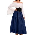 thumbnail image 6 of Diufon Plus Size Womens Dress Ruffle off Shoulder Long Sleeve Maxi Dress Color Block Waisted A-Line Dress, 6 of 6
