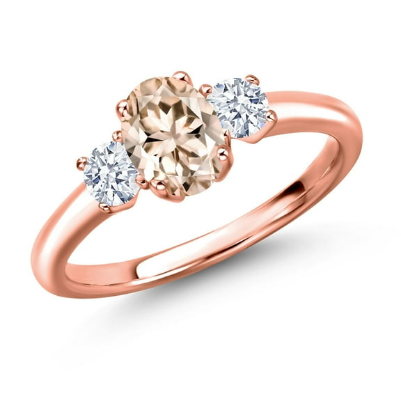 Gem Stone King 18K Rose Gold Plated Silver Peach Morganite and White Zirconia Engagement Ring for Women | 1.30 Cttw | Oval 7X5MM | Gemstone October Birthstone | Size 8