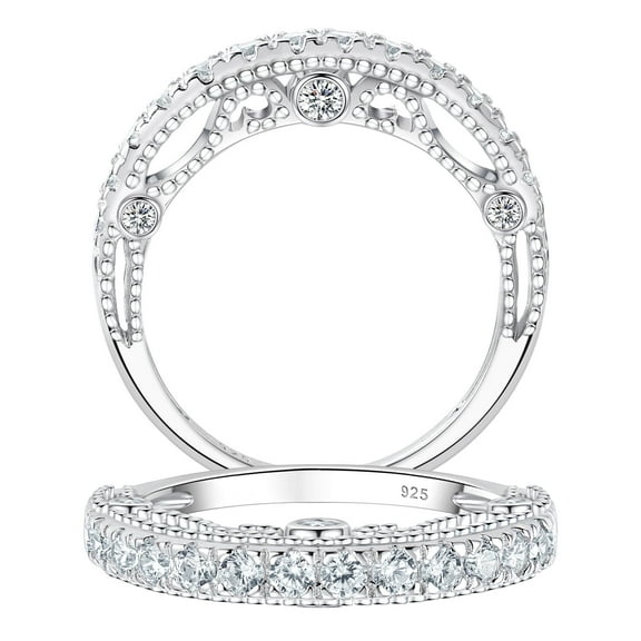 Wuziwen 3.5mm Eternity Wedding Bands for Women Vintage Sterling Silver CZ Stackable Ring Size 8