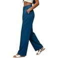thumbnail image 6 of TEAJOPSUU Womens Suit Wide Leg Palazzo Pants with Pockets High Waist Single Button Pleated Trousers Business Casual Work Office Wear Blue, 6 of 7