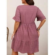 Cuteduck Womens Plus Size Dresses Short Sleeve Ruffle Hem Tiered Textures Babydoll Dress 0X-4X
