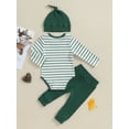 thumbnail image 4 of Bagilaanoe 3pcs Newborn Baby Girl Boy Pants Set Long Sleeve Striped Romper Tops + Trousers + Hat 3M 6M 9M 12M 18M Infant Casual Clothes, 4 of 9