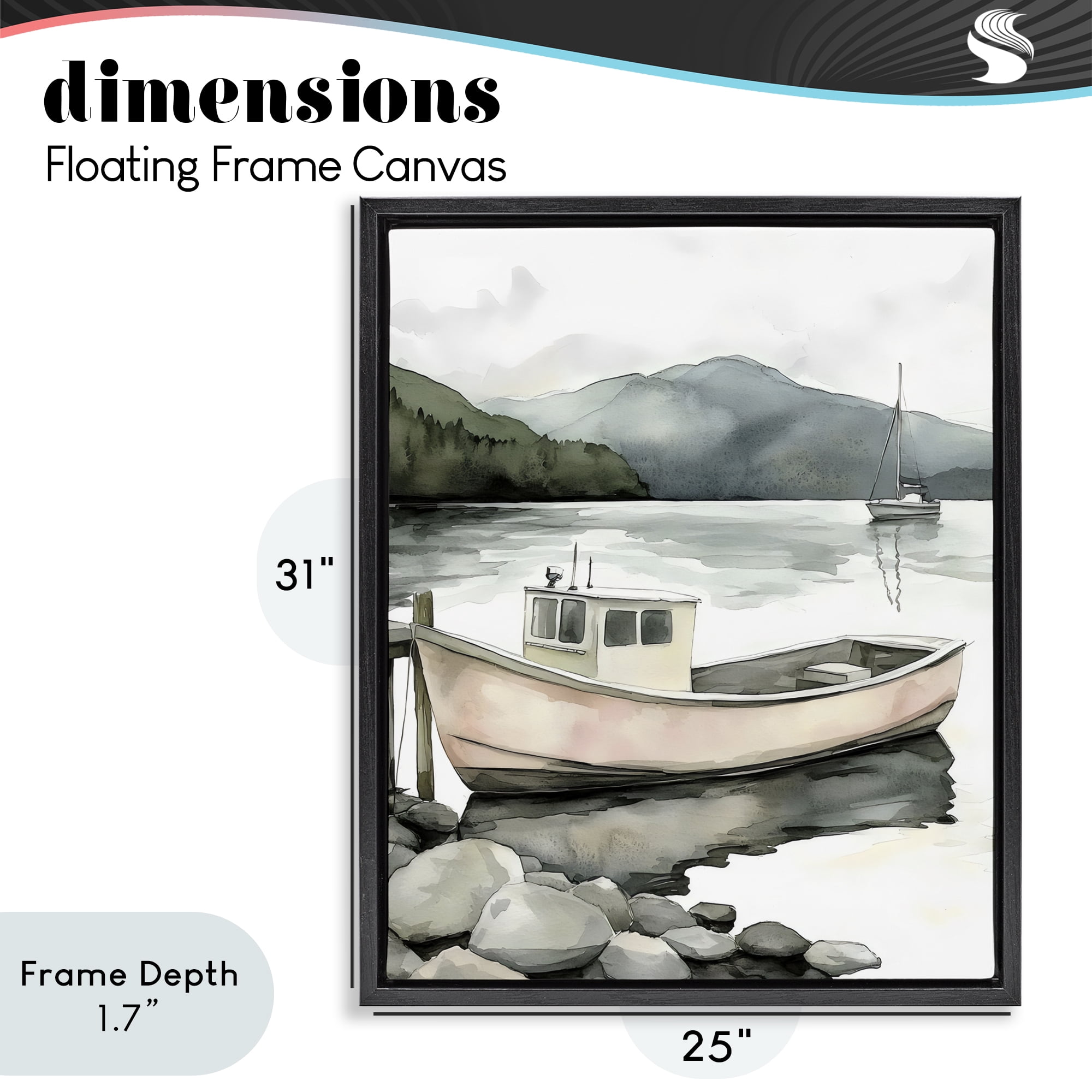 Stupell Industries Coastal Calm Docked Boat Black Framed Floater Canvas Wall Art, design by Riley B