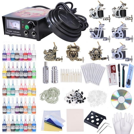 - Complete Tattoo Kit 8 Machine 40 Inks Power Supply 10 Wraps Gun Needle Grip Tip Foot Switch