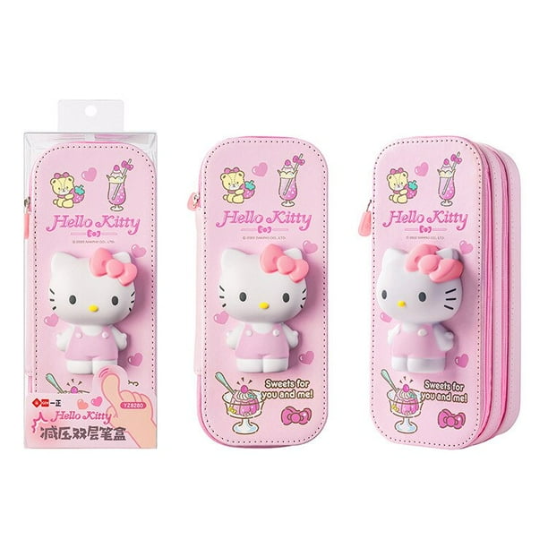 Sanrio-estuche de lápices de PU de gran capacidad, bolsa de lápices escolares Kawaii HelloKitty Cinnamoroll Melody, suministros de papelería Fivean unisex