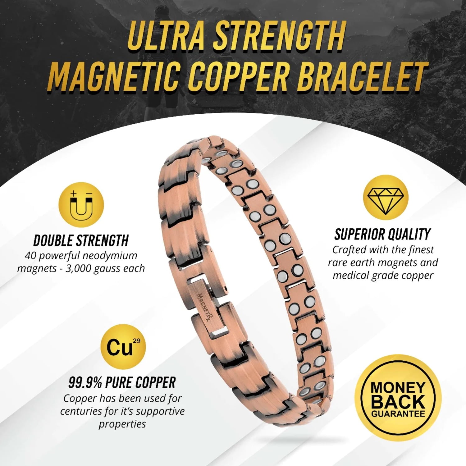 MagnetRX® 3X Strength Titanium Magnetic Bracelet – Magnetic Bracelets for  Men – Premium Fold-Over Clasp & Adjustable Length with Sizing Tool (Silver)  - Walmart.com