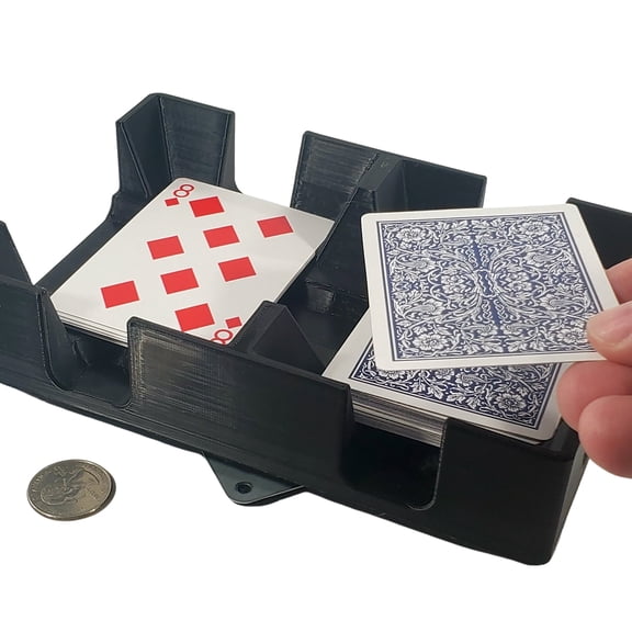 Black 2 deck Cardian Deluxe Revolving or Swivel Plastic Playing Card Tray with metal spinner for rotating - Made in U.S.A.