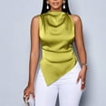 thumbnail image 6 of Irregular Hem Sleeveless Tops for Women Slim Fit Ruched Silk Satin Tank Tops Dressy Asymmetric Blouses Tanks, 6 of 6