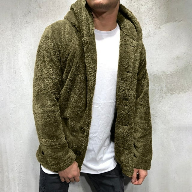 DPTALR Men's Autumn Winter Solid Color Cardigan Casual Blouse Fleece Tops Coat