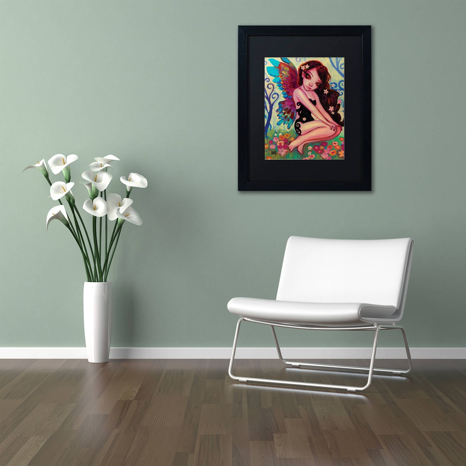 Trademark Fine Art "Rainbow Angel" Canvas Art by Natasha Wescoat, Black Matte, Black Frame