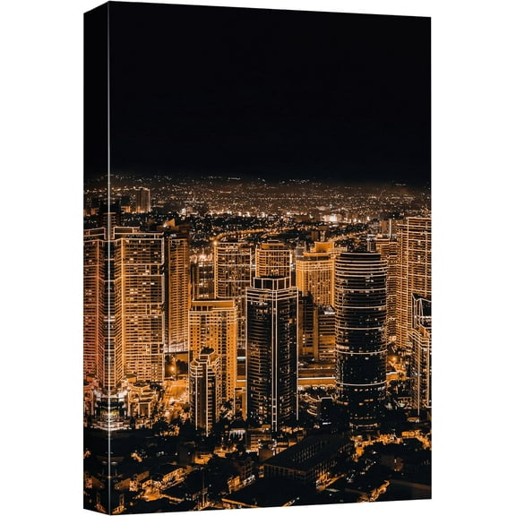 Wall26 Canvas Print Wall Art Aerial View City Lights Cityscape Skyline Downtown Buildings Photography Realism Decorative Panoramic Multicolor Landscape Scenic Modern Art for Bedroom - 12" x 18"