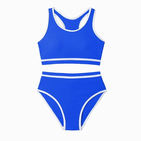 Xudanell Tween Girls Bikini Sets Sporty Color Block Piece Straps Swimsuits with Chest Pad (14-15 Years,Blue)