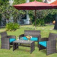 thumbnail image 4 of Gymax 4PCS Patio Outdoor Rattan Conversation Furniture Set w/ Turquoise Cushion, 4 of 10