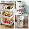 thumbnail image 3 of Bathroom Cart with Wheels Kitchen Small Storage 3 Tier Rack Rolling Trolleys Organizer Shelf, White, 3 of 9