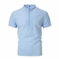thumbnail image 4 of dazeni Mens Summer Linen T Shirts Lightweight Slim Fit Button Down Henley Shirts Solid Casual short Sleeve Tops Lightweight Beach Vacation Outfits Sky Blue X-Large, 4 of 6