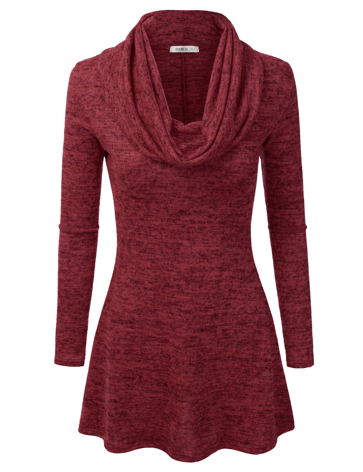 Doublju Womens Long Sleeve Cowl Neck A-Line Tunic Sweater Dress RED, 1X ...