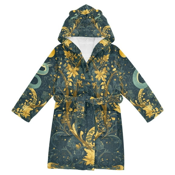 FORMRS Niños Bathrobe Unisex Hooded Robe Soft Plush Pajamas Sleepwear, Size 2-3T, Green Celestial Serpent