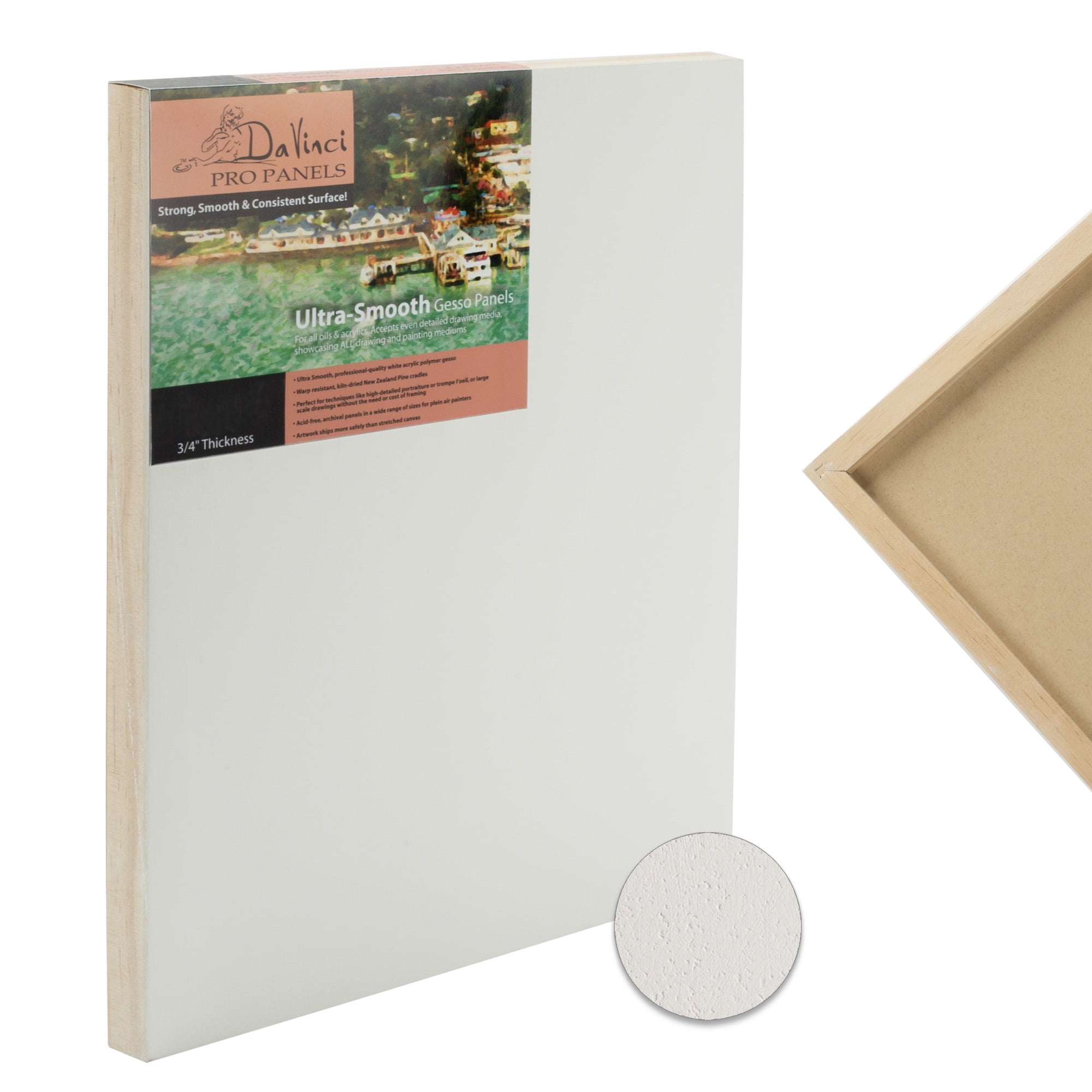 Da Vinci Pro Ultra Smooth Wood Canvas Gesso Board - 2" Deep, 18x24" Single White Acrylic Polymer Gesso Panels for Painting Fine Portraits and Ultra Fine Detail Illustrations and Artwork