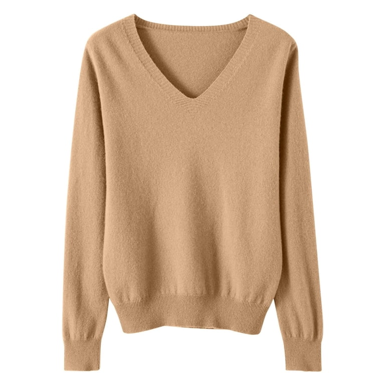トップス obafer Limited V Neck Sweater Camel TQWQT Women's Casual Camel Sweaters Basic Lightweight Knit Sweater