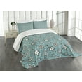 thumbnail image 3 of Ambesonne Flower Quilted Bedspread Set 3 Pcs, Botany Motif Bouquet, King Size, Pale Grey Turquoise, 3 of 5