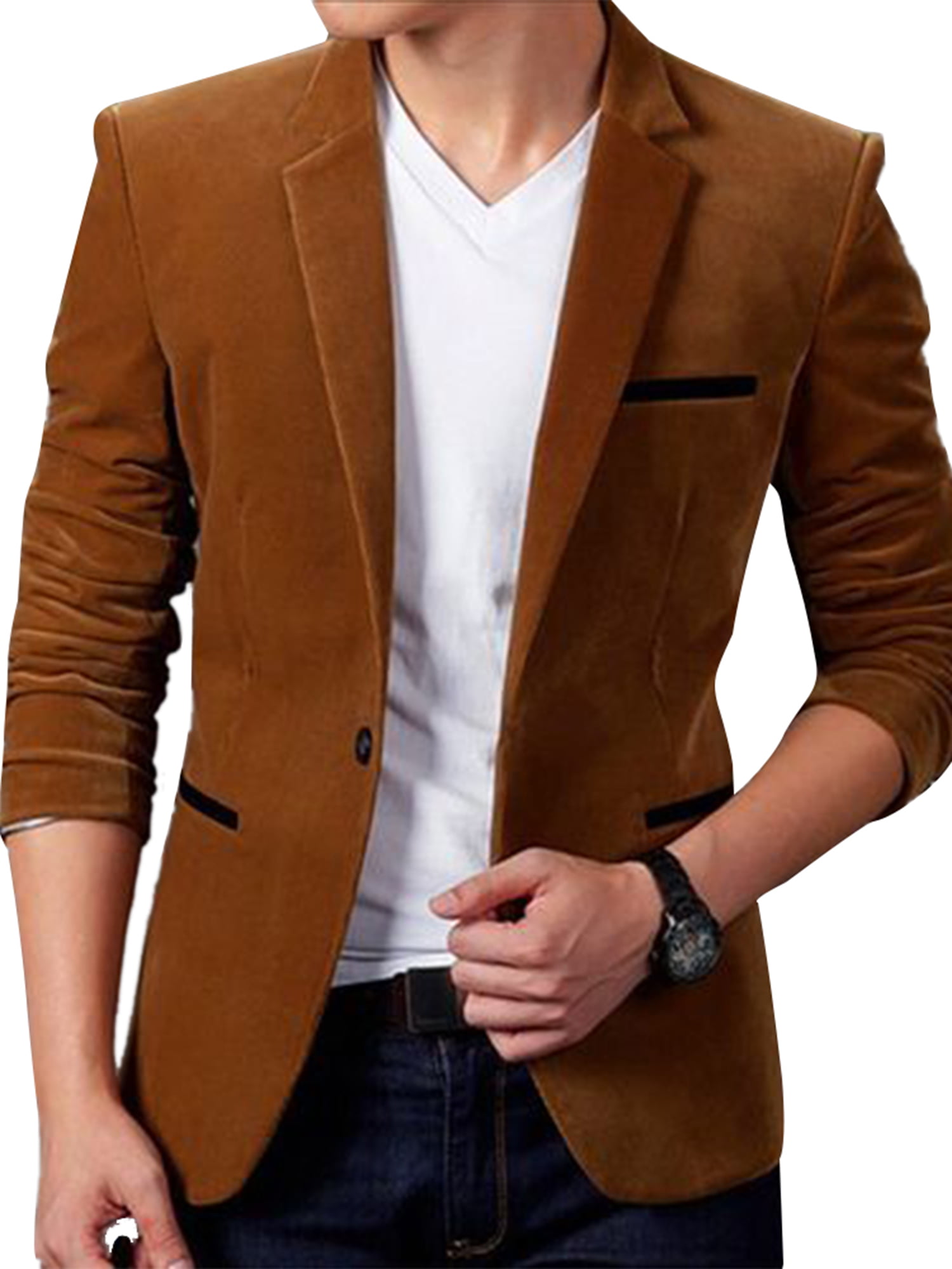 Ma&baby Men's Formal Suit Blazer Coat Business Casual Fashion One Button Slim Fit Jacket Tops Khaki M, Size: Medium, Beige
