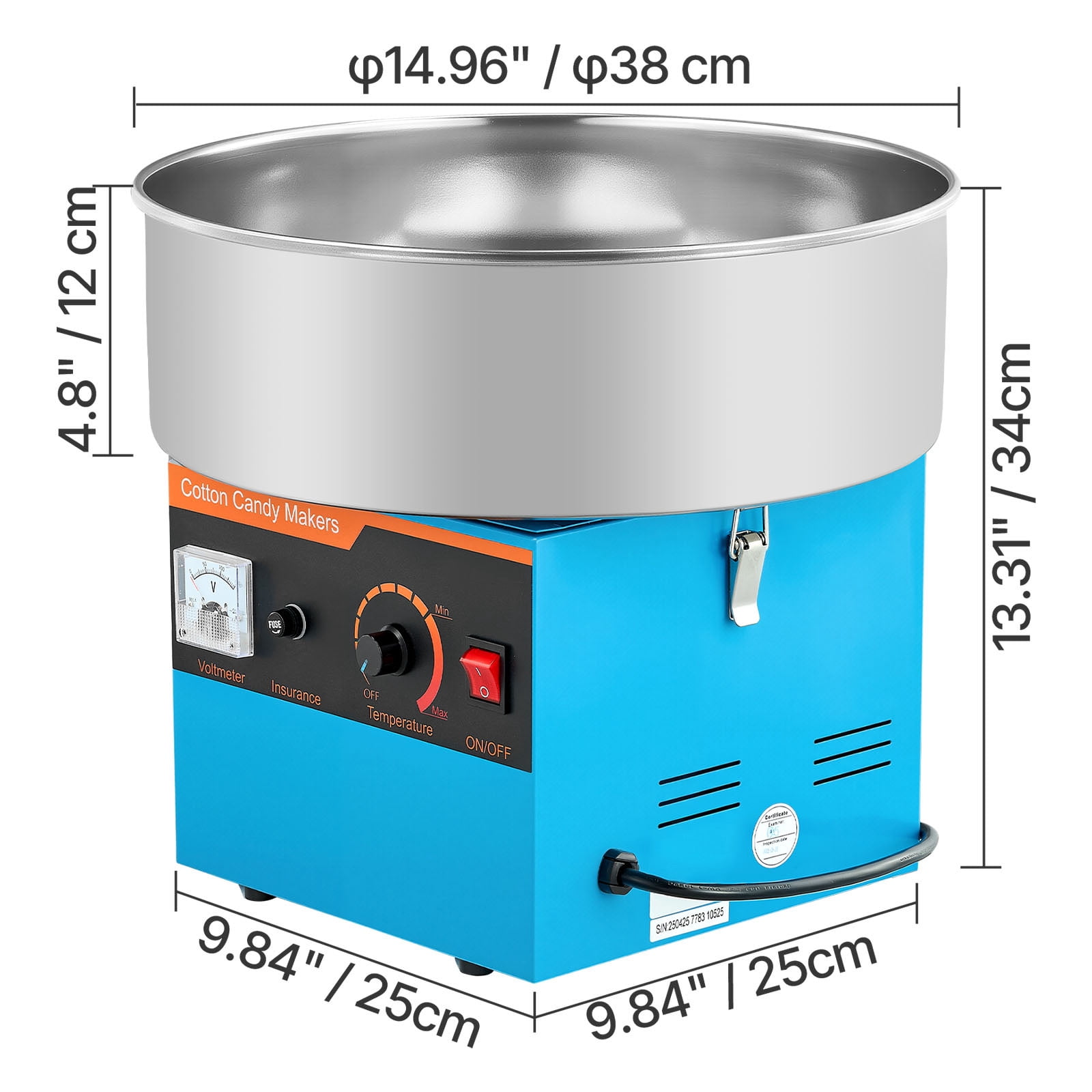 KFFKFF Commercial Cotton Candy Machine, 1000W Electric Floss Maker with 15-Inch Stainless Steel Bowl and Sugar Scoop, Ideal for Hard Candy Creations at Home, Kids' Birthdays, and Family Gatherings