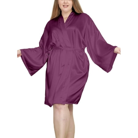 

Wrcnote Women Robe V Neck Nightgowns Plus Size Bathrobe House Wear Belted Robes Long Sleeve Pajamas Deep Purple 4XL