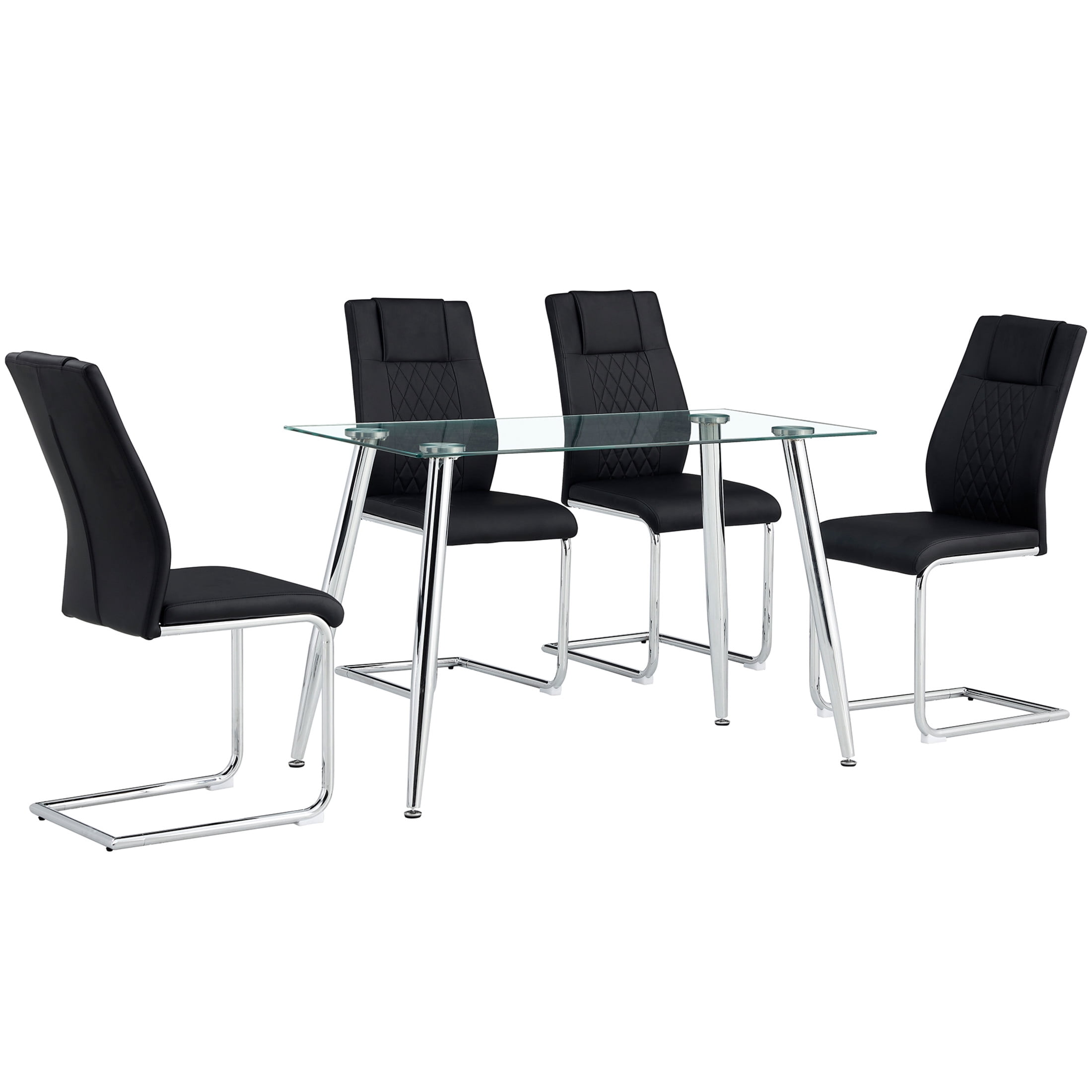 Noble House Modern Upholstered Dining Chairs, Faux Leather Padded Seat Side Chair, Silver Metal Legs, Black, Set of 4