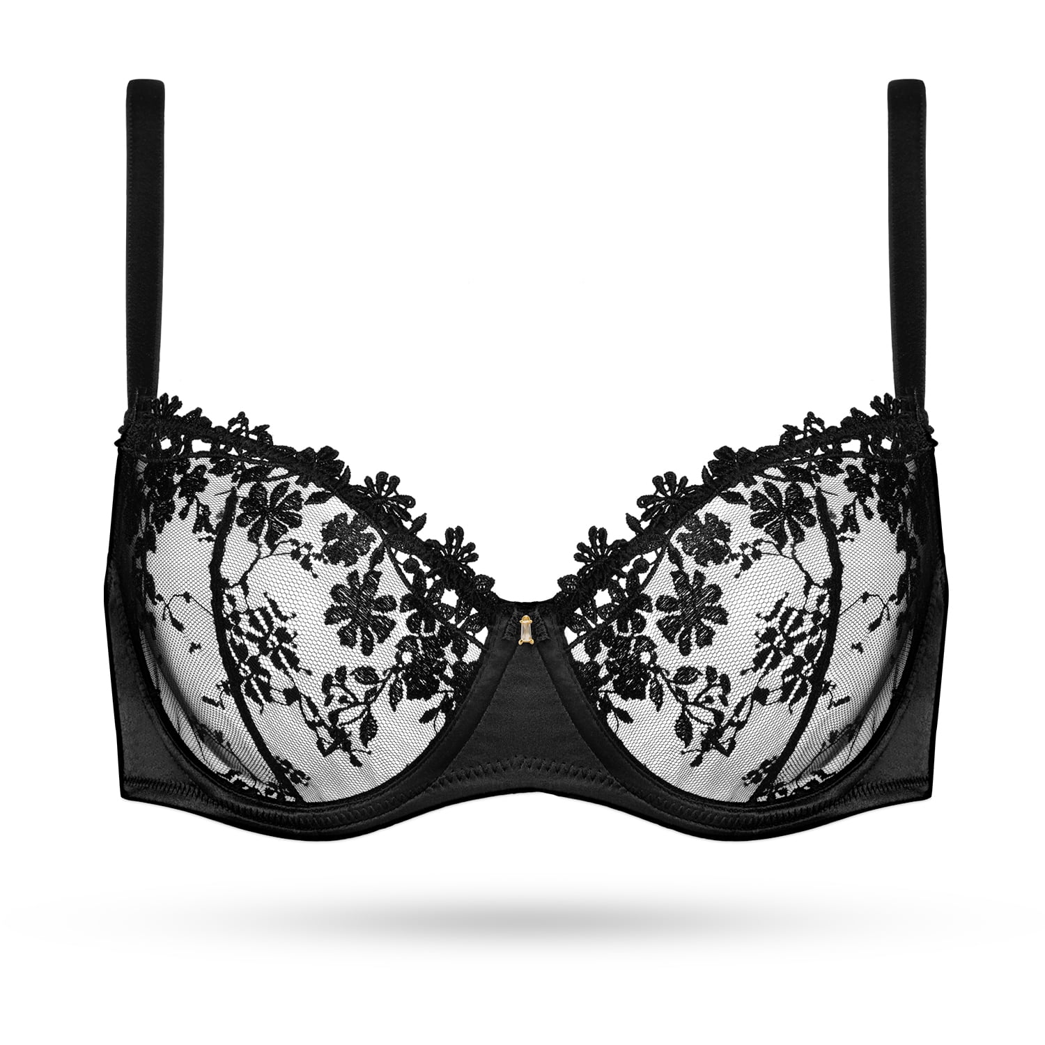 Wingslove Women's Sexy Lace Sheer Bra Demi Mesh Balconette See Through Unlined Underwire with Silicone Nipple,Black 34C