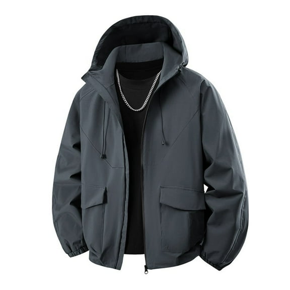 KeShDi Mens Winter Jacket Men's Thin Sports Multi-bag Casual Loose Mountaineering Tooling Outdoor Long Sleeve Hooded Casual Outwear Jackets Dark Gray XL